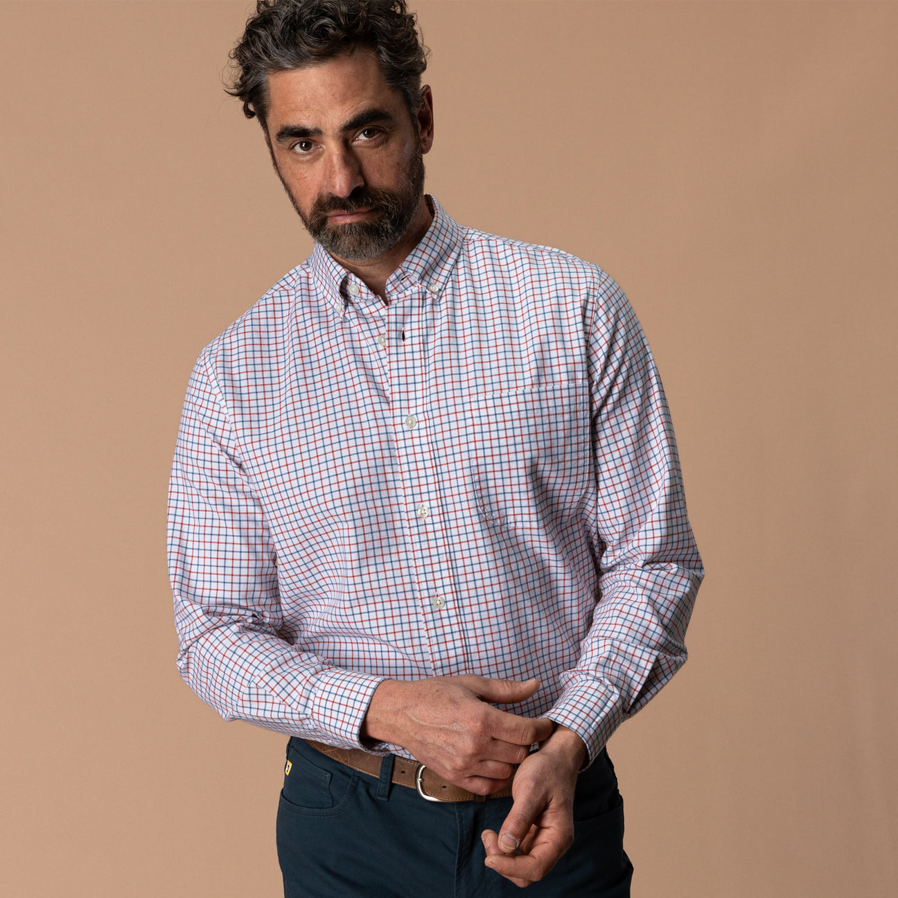 Cotton Oxford Sport Shirt - Kline Plaid - Burnt Sienna