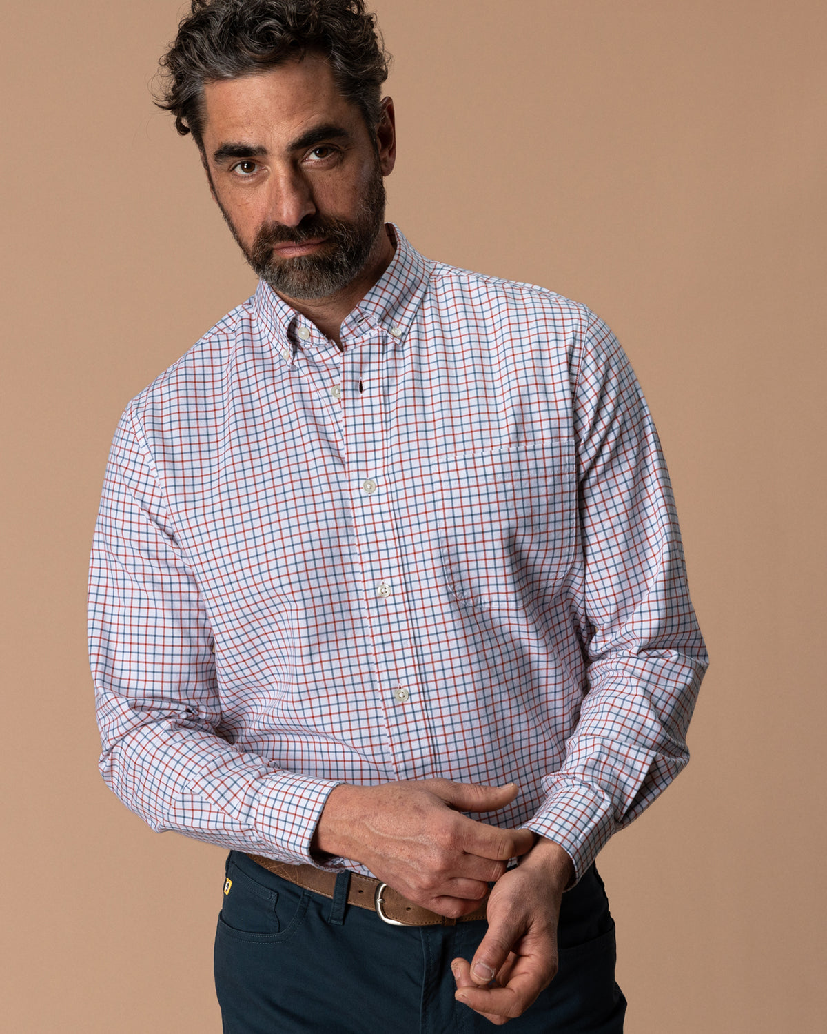 Cotton Oxford Sport Shirt - Kline Plaid - Burnt Sienna