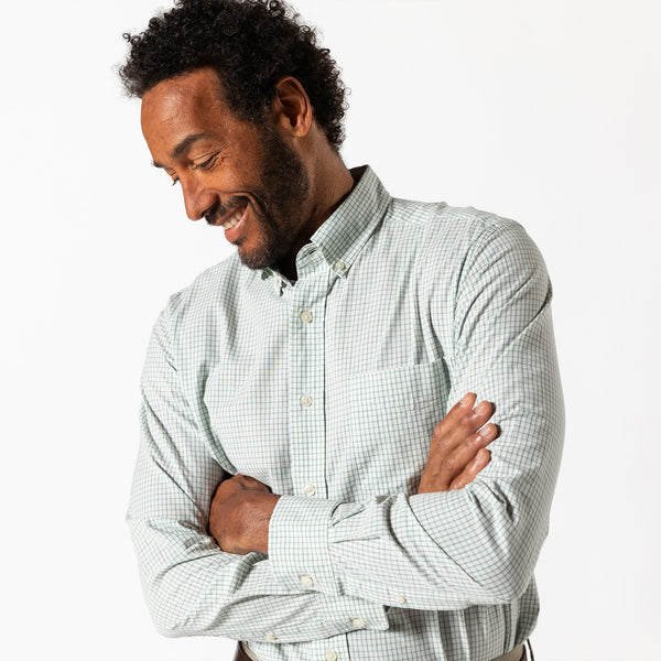 Cotton Cashmere Poplin Sport Shirt - Lewis Plaid - Sage Green