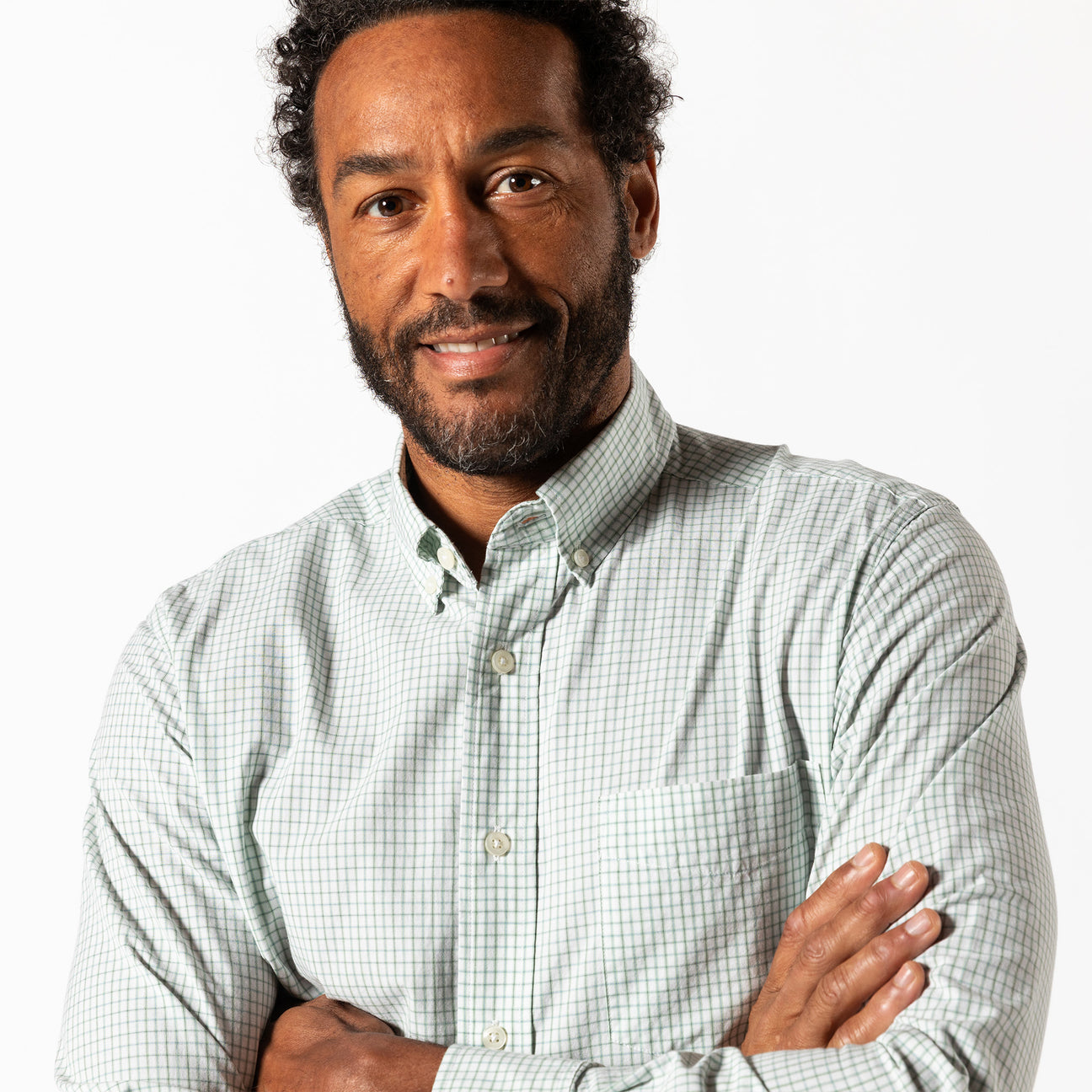 Cotton Cashmere Poplin Sport Shirt - Lewis Plaid - Sage Green