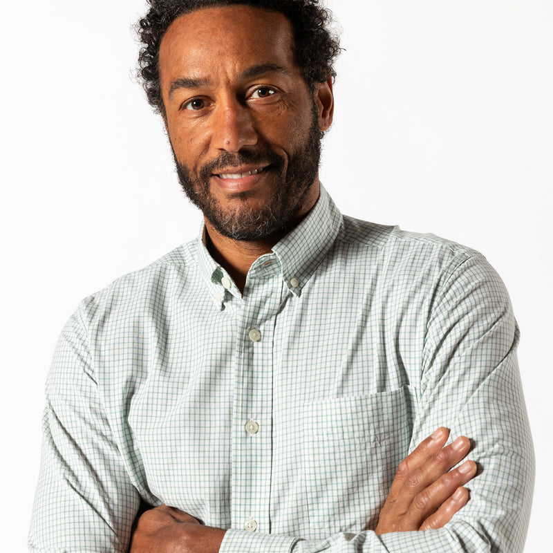 Cotton Cashmere Poplin Sport Shirt - Lewis Plaid - Sage Green