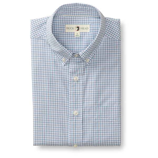 Cotton Cashmere Poplin Sport Shirt - Lewis Plaid - Glacier Blue