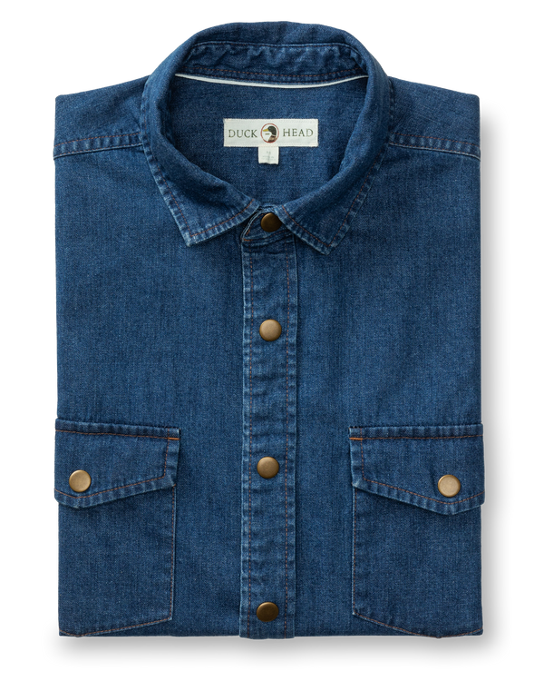 Denim Snap Shirt - Clyde Solid  - Indigo Blue