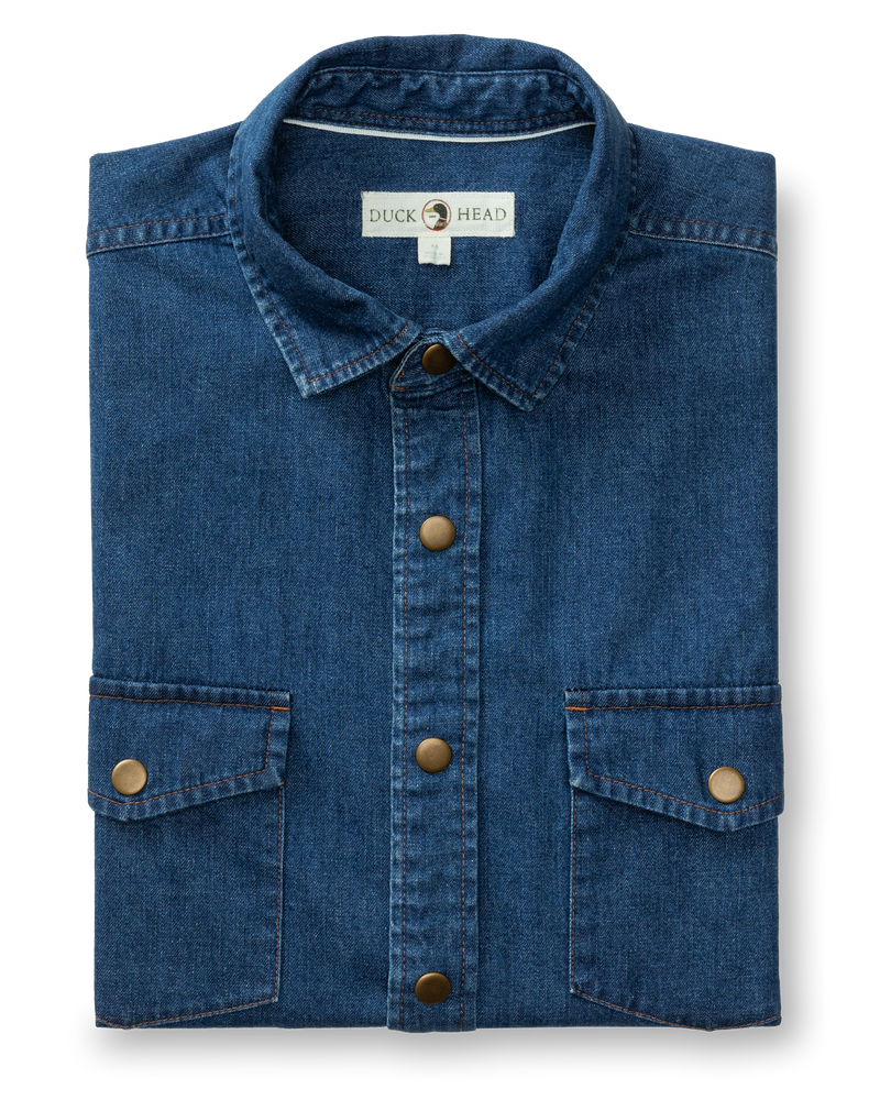 Denim Snap Shirt - Clyde Solid  - Indigo Blue