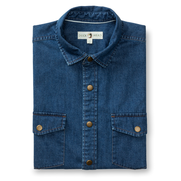 Denim Snap Shirt - Clyde Solid  - Indigo Blue