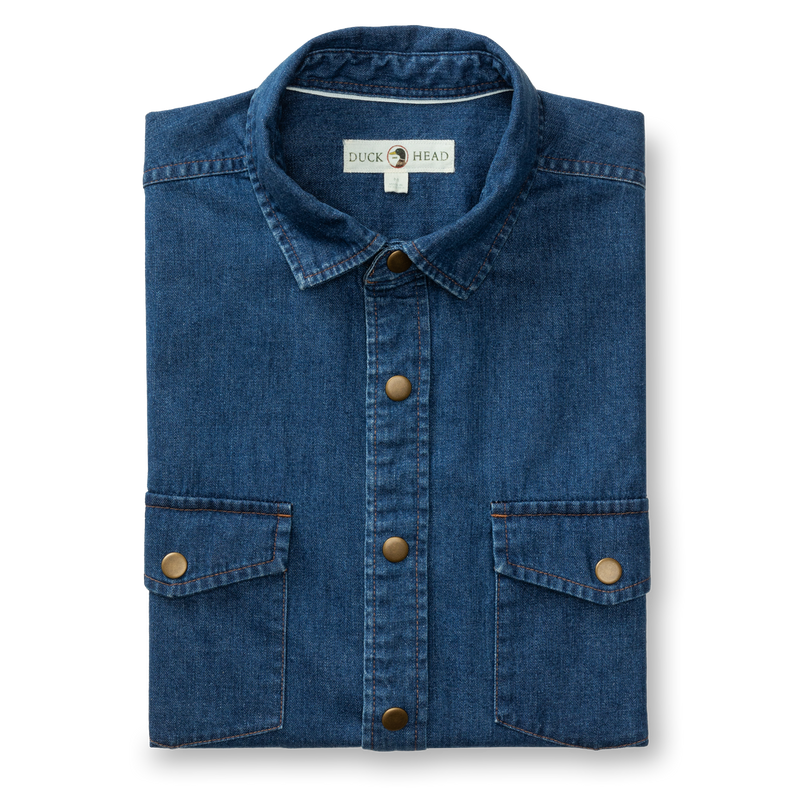 Denim Snap Shirt - Clyde Solid  - Indigo Blue
