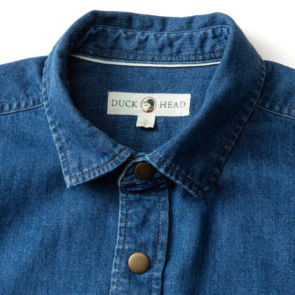 Denim Snap Shirt - Clyde Solid  - Indigo Blue