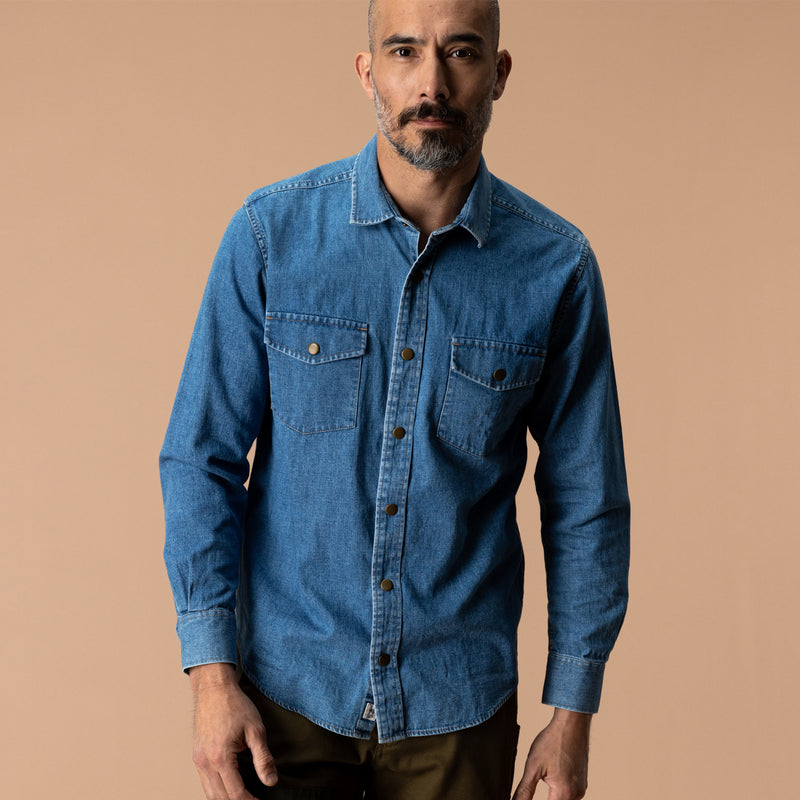 Denim Snap Shirt - Clyde Solid  - Indigo Blue