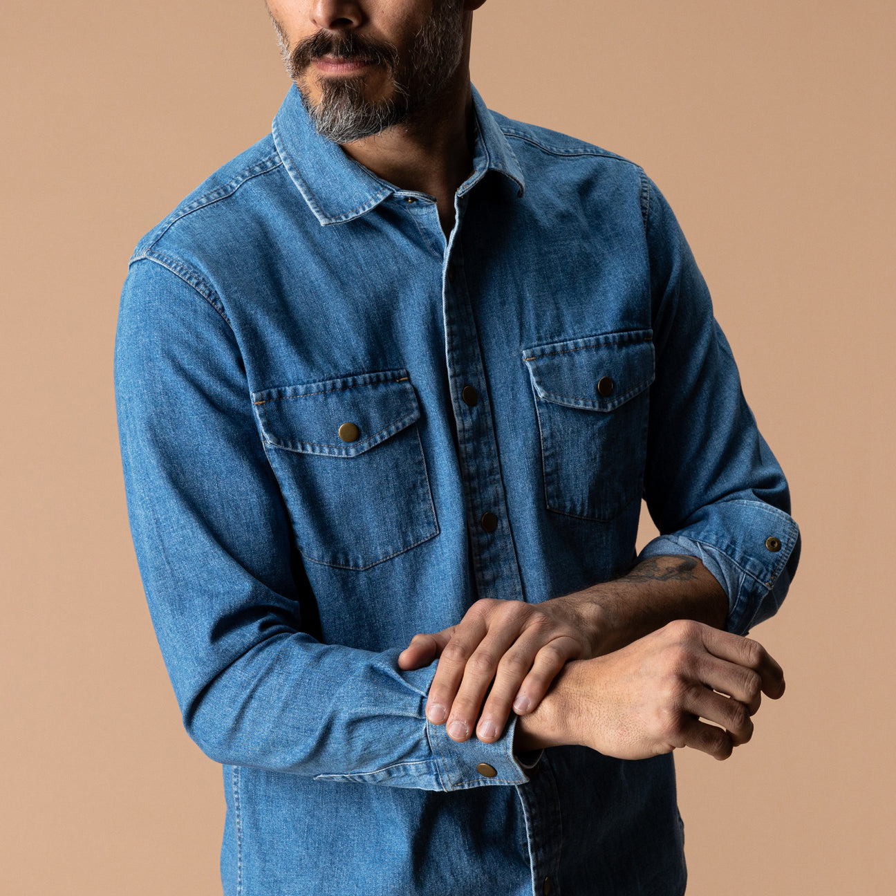 Denim Snap Shirt - Clyde Solid  - Indigo Blue