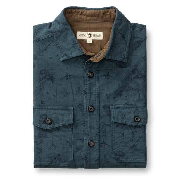 Slater Moleskin Overshirt - Graphite Blue Print