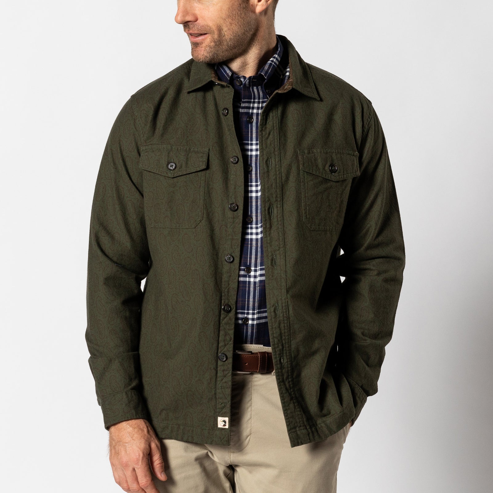 Slater Moleskin Overshirt - Deep Olive Print