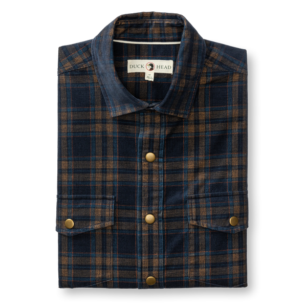 Corduroy Plaid Snap Shirt - Cavern Plaid - Maritime Blue