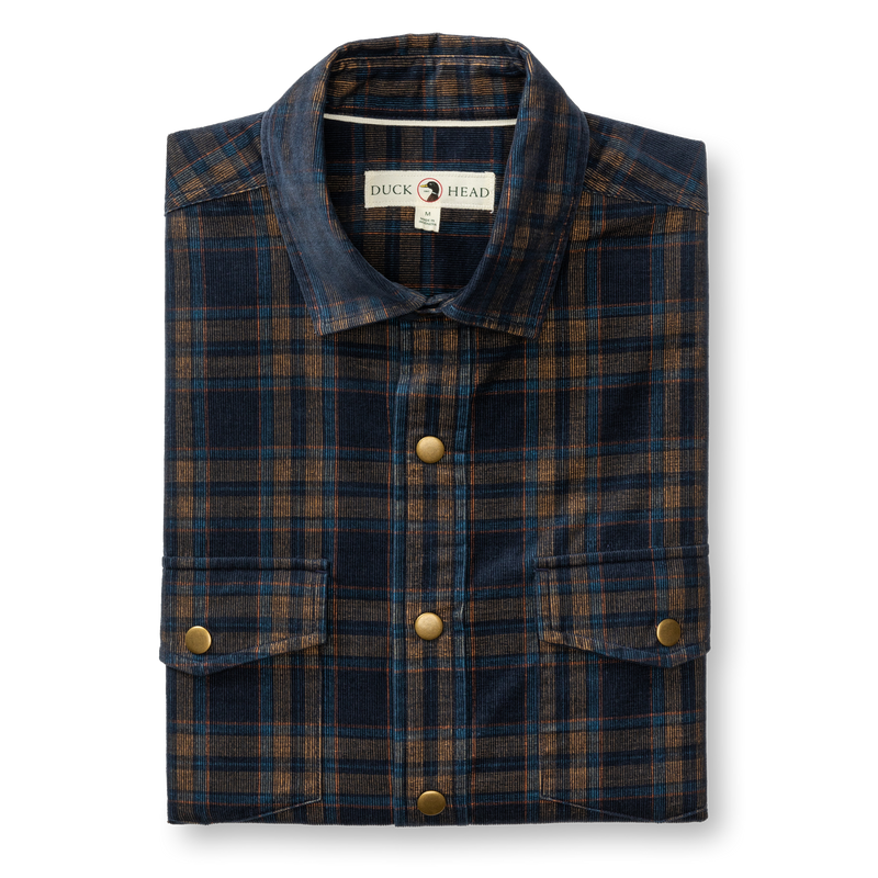 Corduroy Plaid Snap Shirt - Cavern Plaid - Maritime Blue