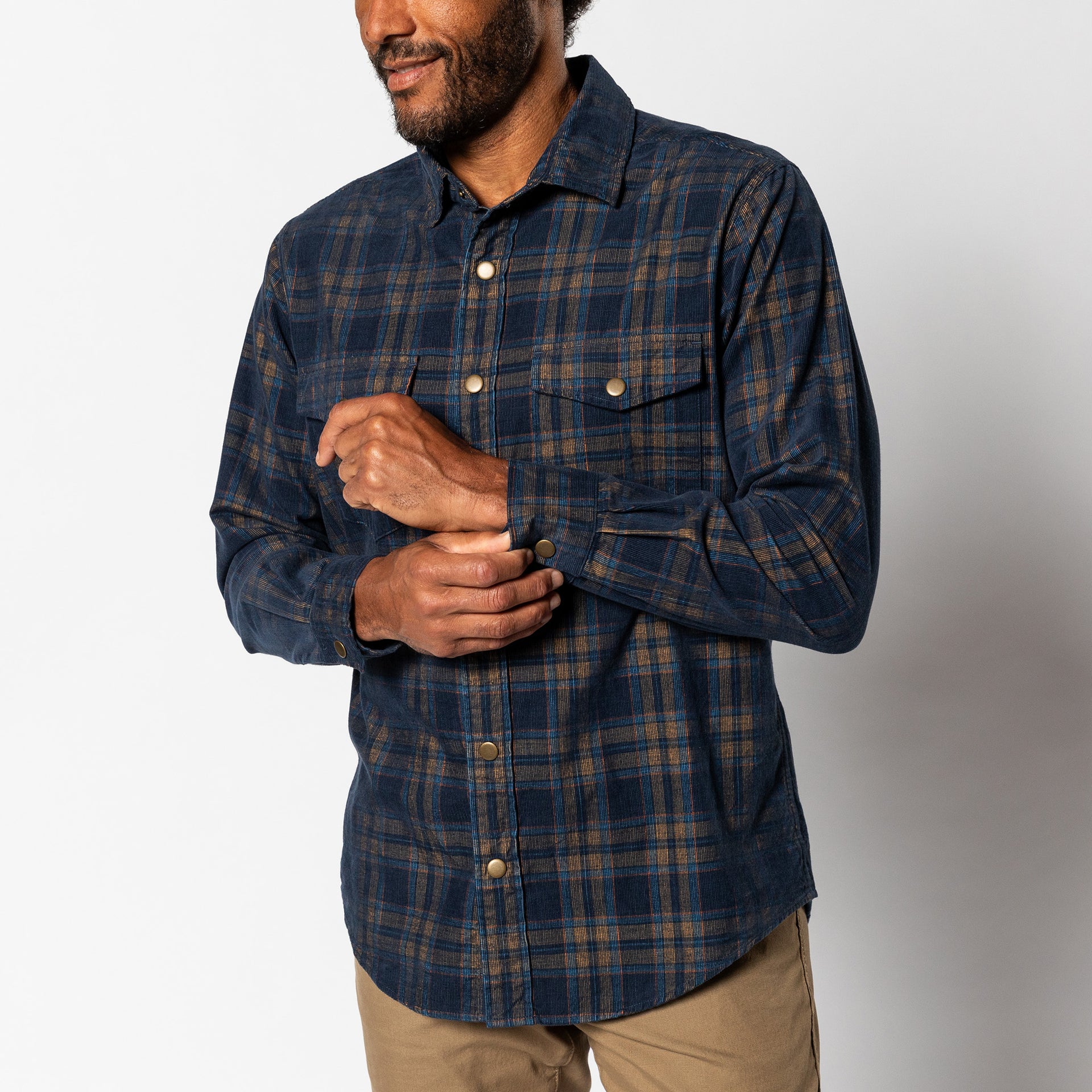 Corduroy Plaid Snap Shirt - Cavern Plaid - Maritime Blue