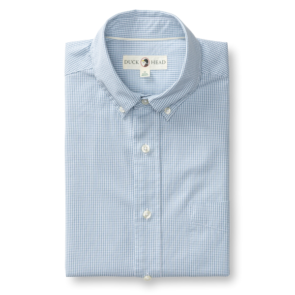 Cotton Cashmere Poplin Sport Shirt - Baltic Plaid - Sky Blue