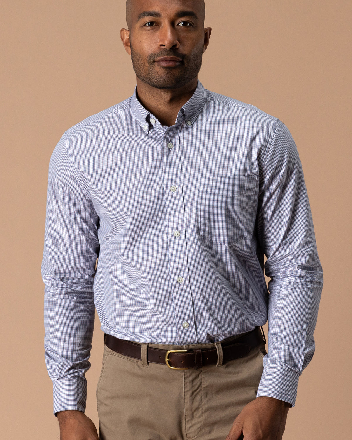 Cotton Cashmere Poplin Sport Shirt - Baltic Plaid - Lavender Blush