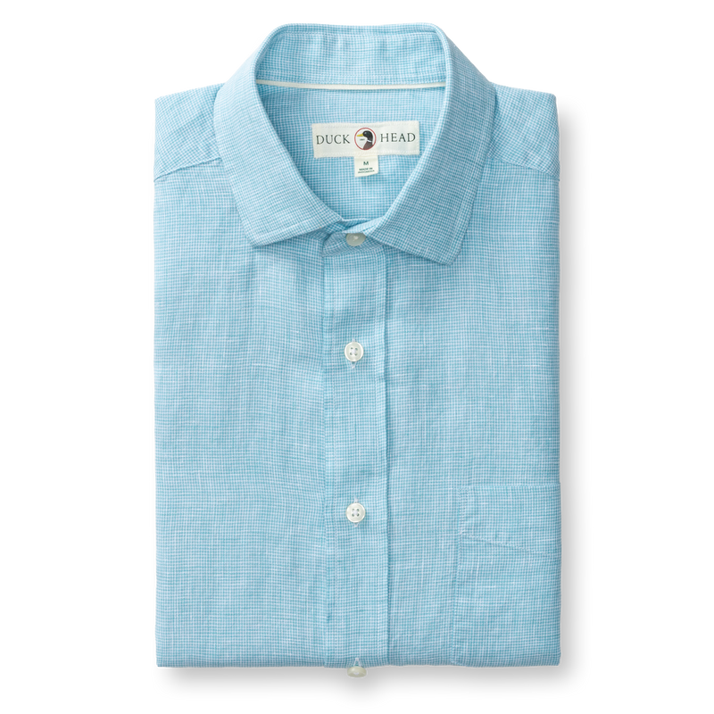 Linen Poplin Sport Shirt - Fenton Plaid - Lake Blue