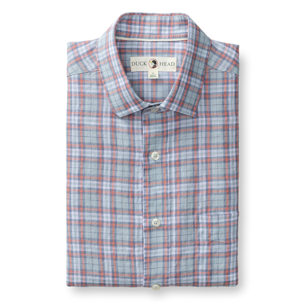 Linen Poplin Sport Shirt - Piers Plaid - Sky Blue
