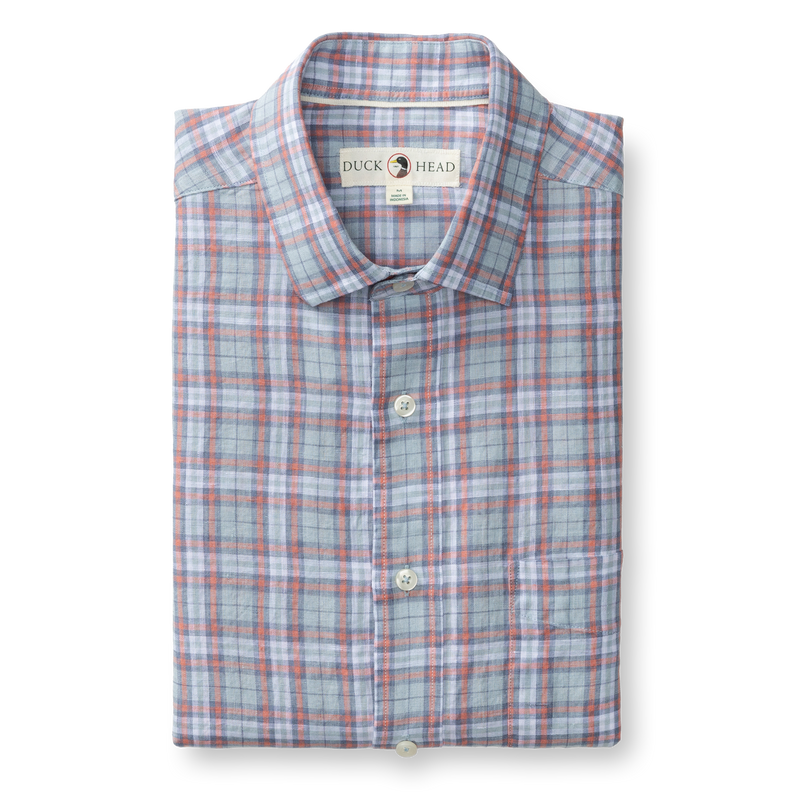 Linen Poplin Sport Shirt - Piers Plaid - Sky Blue