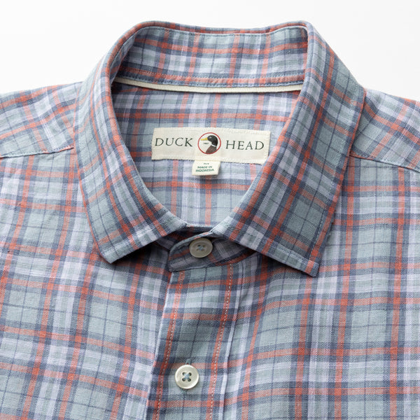 Linen Poplin Sport Shirt - Piers Plaid - Sky Blue