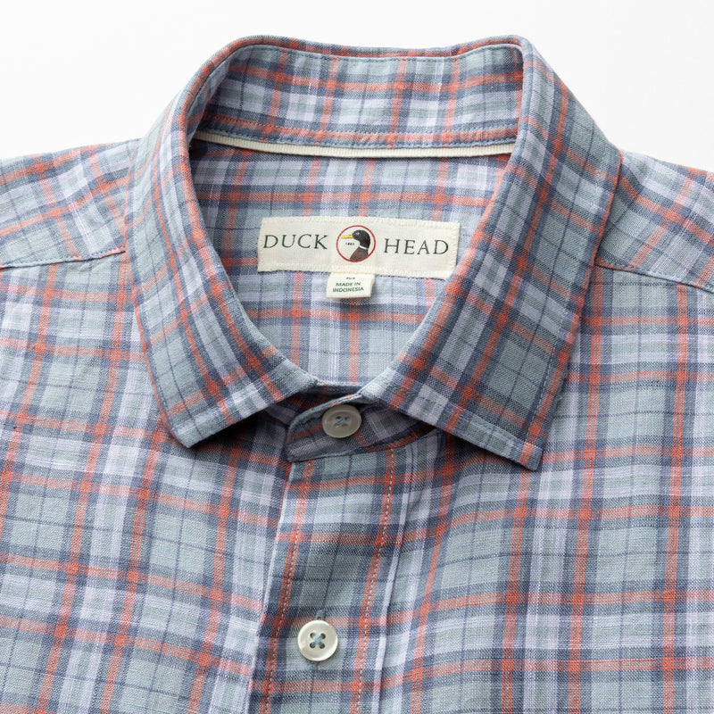 Linen Poplin Sport Shirt - Piers Plaid - Sky Blue