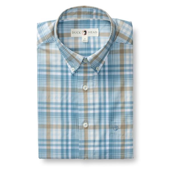 Performance Poplin Sport Shirt - Bunkley Plaid - Sky Blue