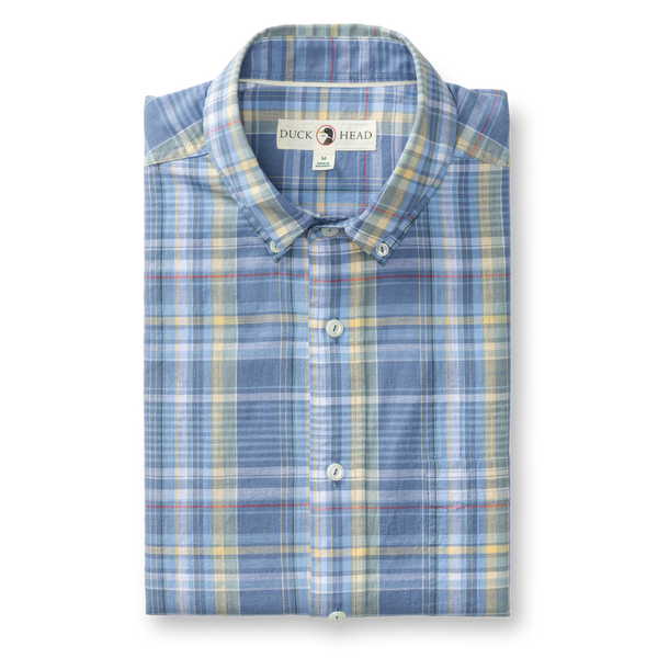 Cotton Slub Sport Shirt - Greer Plaid - Chambray Blue