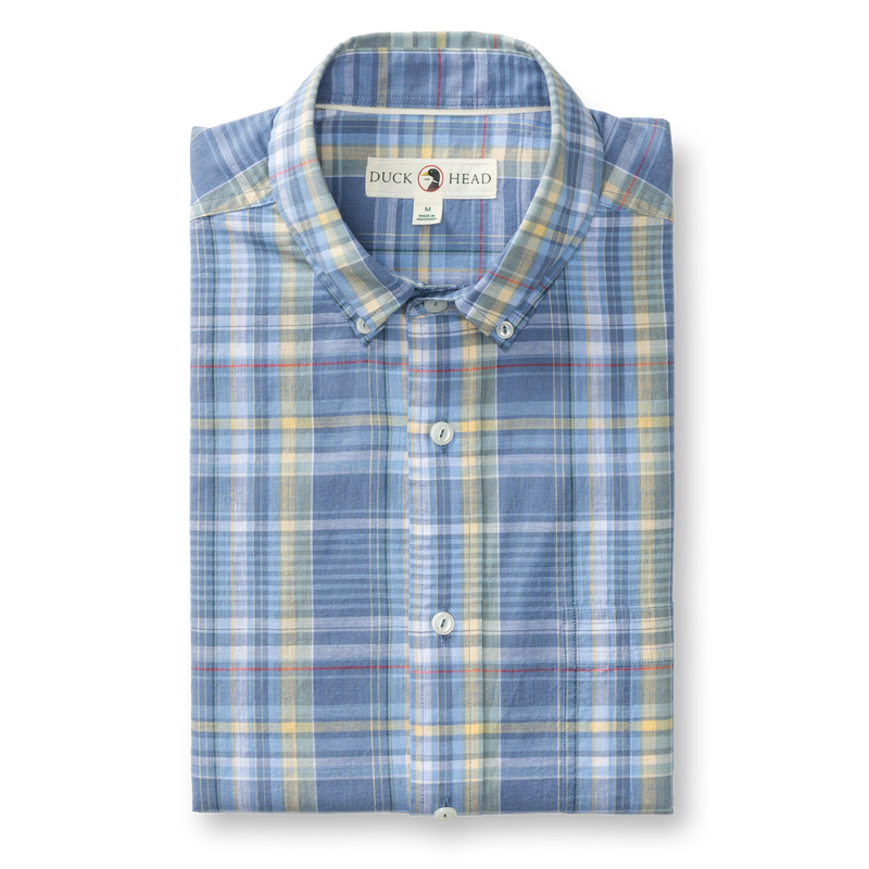 Cotton Slub Sport Shirt - Greer Plaid - Chambray Blue