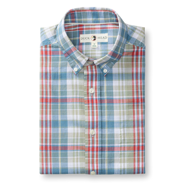 Cotton Chambray Sport Shirt - Thorne Plaid - Sunwashed Blue