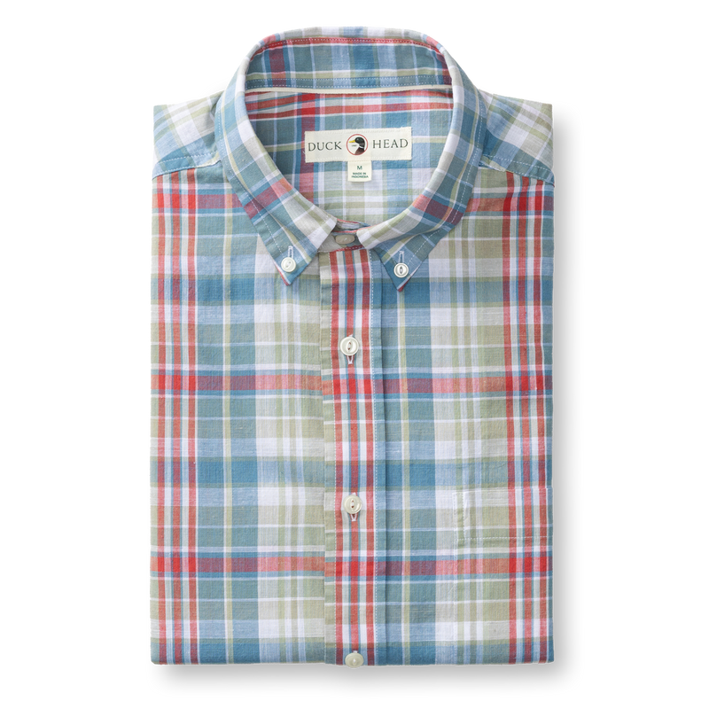 Cotton Chambray Sport Shirt - Thorne Plaid - Sunwashed Blue