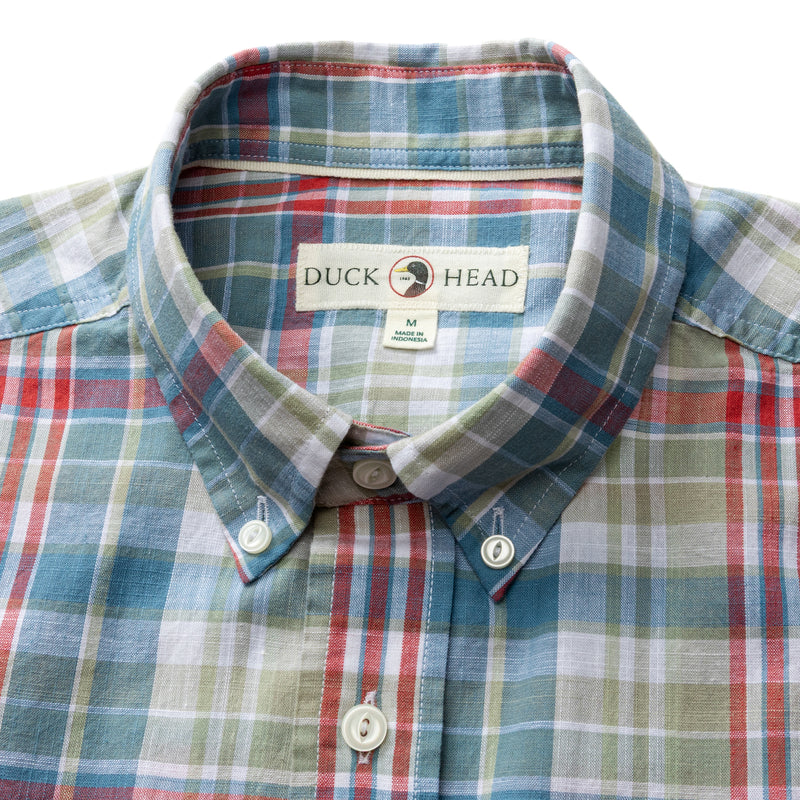 Cotton Chambray Sport Shirt - Thorne Plaid - Sunwashed Blue