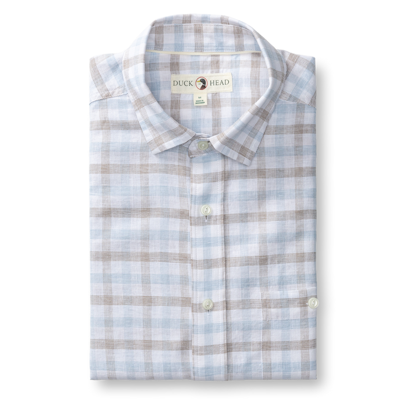 Linen Cotton Oxford Sport Shirt - Norwood Plaid - Clay