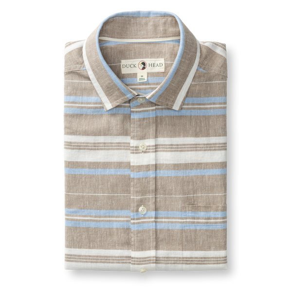 Linen Cotton Oxford Sport Shirt - Matthews Stripe - Clay