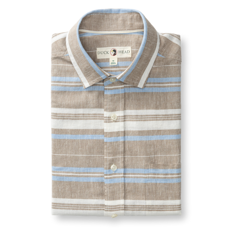 Linen Cotton Oxford Sport Shirt - Matthews Stripe - Clay