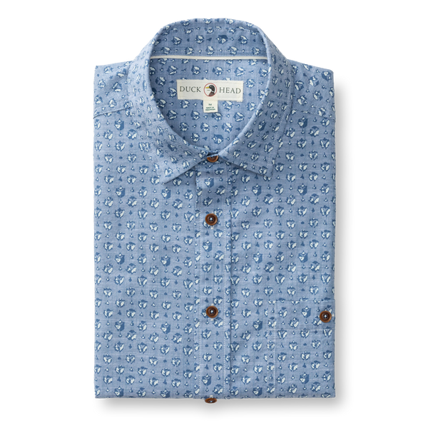 Cotton Chambray Sport Shirt - Bellmont Print - Blue Horizon