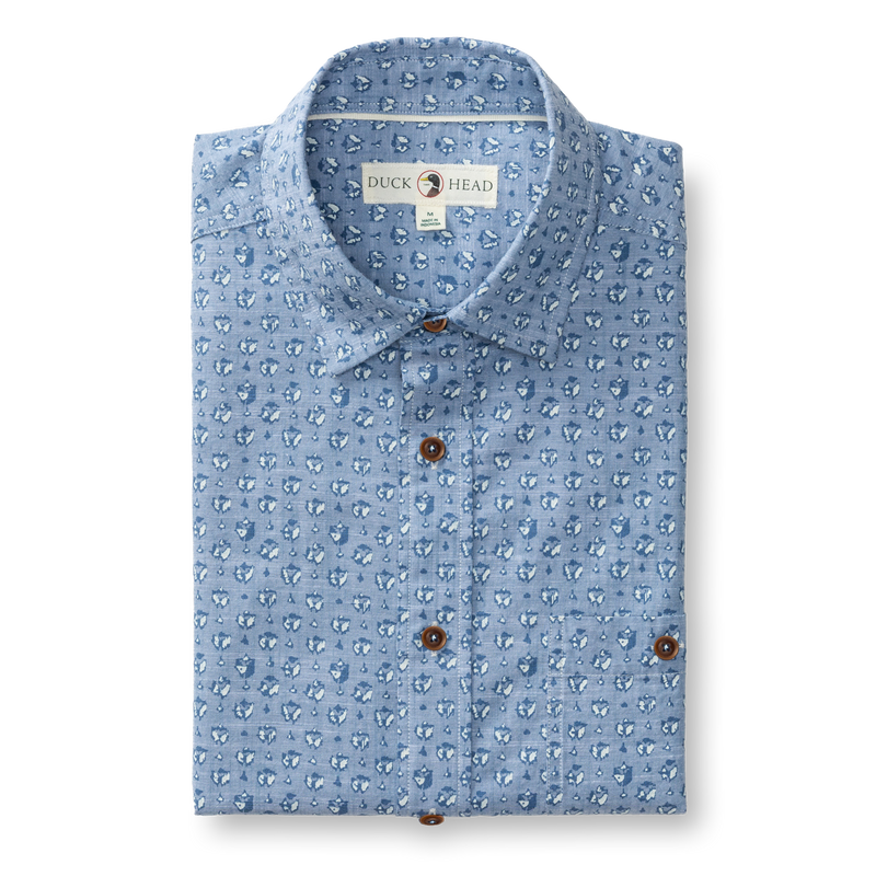 Cotton Chambray Sport Shirt - Bellmont Print - Blue Horizon