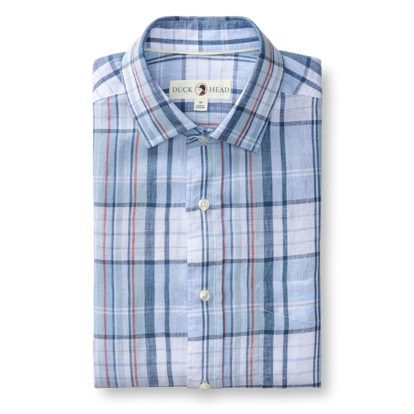 Linen Poplin Sport Shirt - Bridger Plaid - Serenity Blue