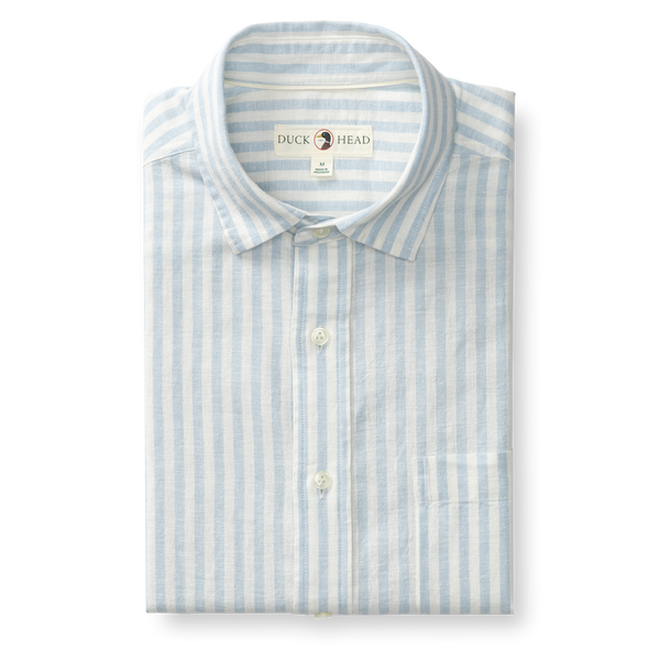 Linen Cotton Oxford Sport Shirt - Baxter Stripe - Sky Blue