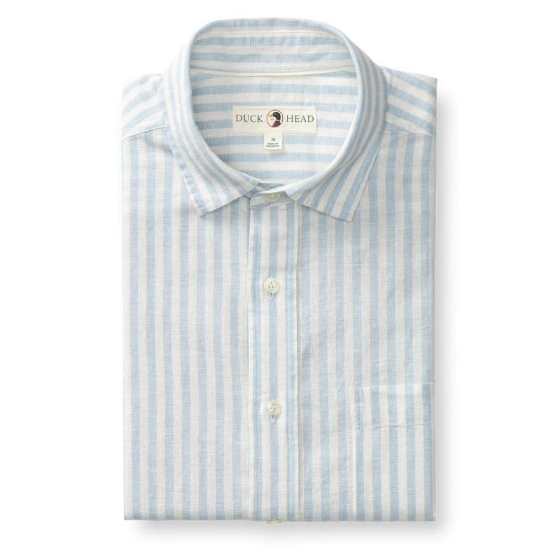 Linen Cotton Oxford Sport Shirt - Baxter Stripe - Sky Blue