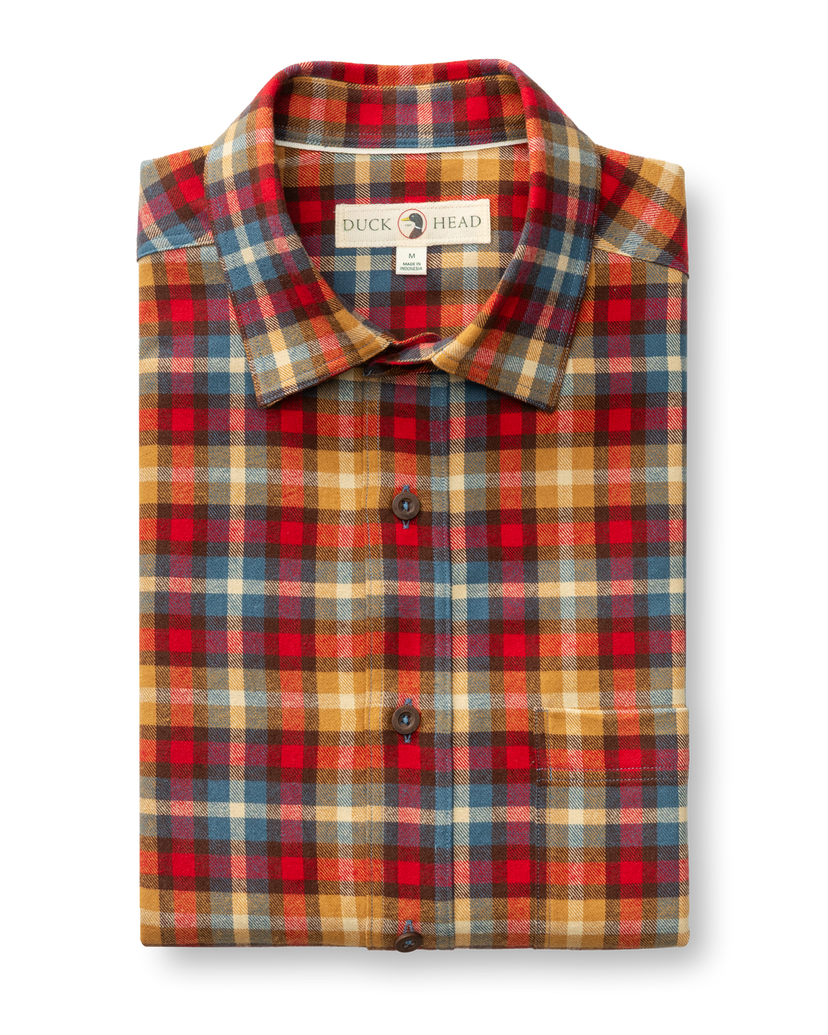 Cotton Flannel Sport Shirt - Dunwell Plaid - Pomegranate