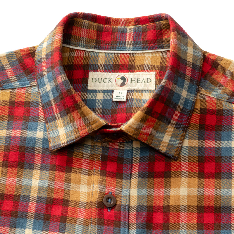 Cotton Flannel Sport Shirt - Dunwell Plaid - Pomegranate