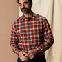 Cotton Flannel Sport Shirt - Dunwell Plaid - Pomegranate