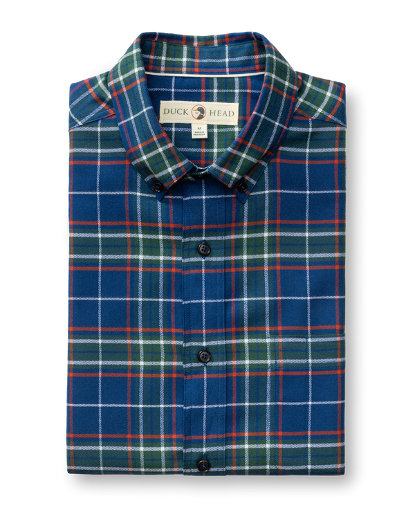Cotton Flannel Sport Shirt - Osborne Plaid - Navy Peony
