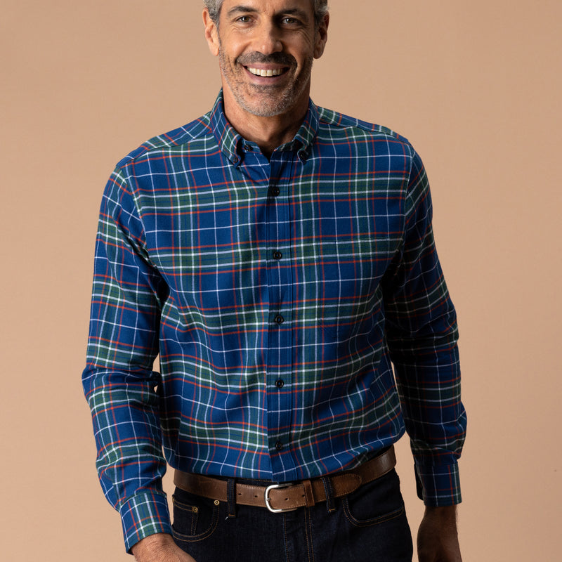 Cotton Flannel Sport Shirt - Osborne Plaid - Navy Peony