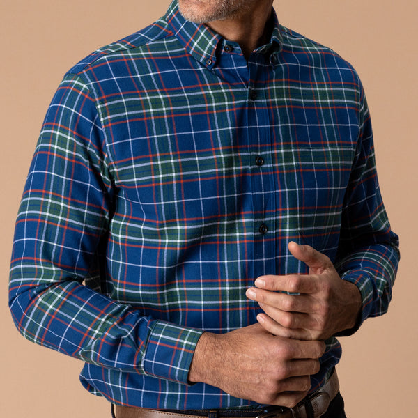 Cotton Flannel Sport Shirt - Osborne Plaid - Navy Peony