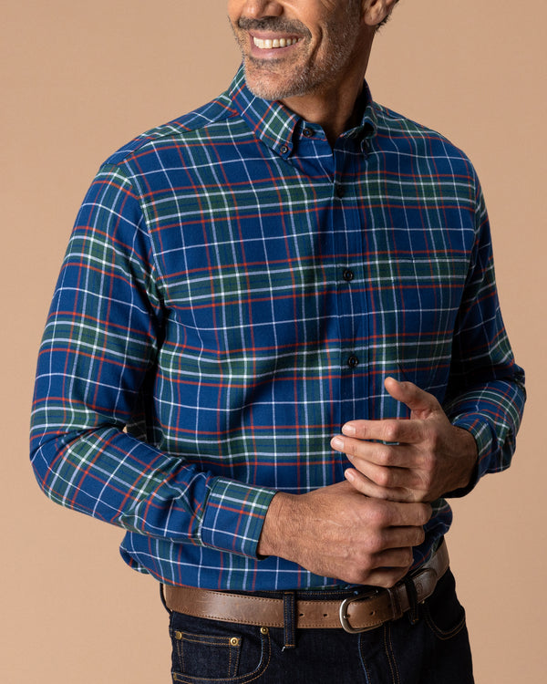 Cotton Flannel Sport Shirt - Osborne Plaid - Navy Peony