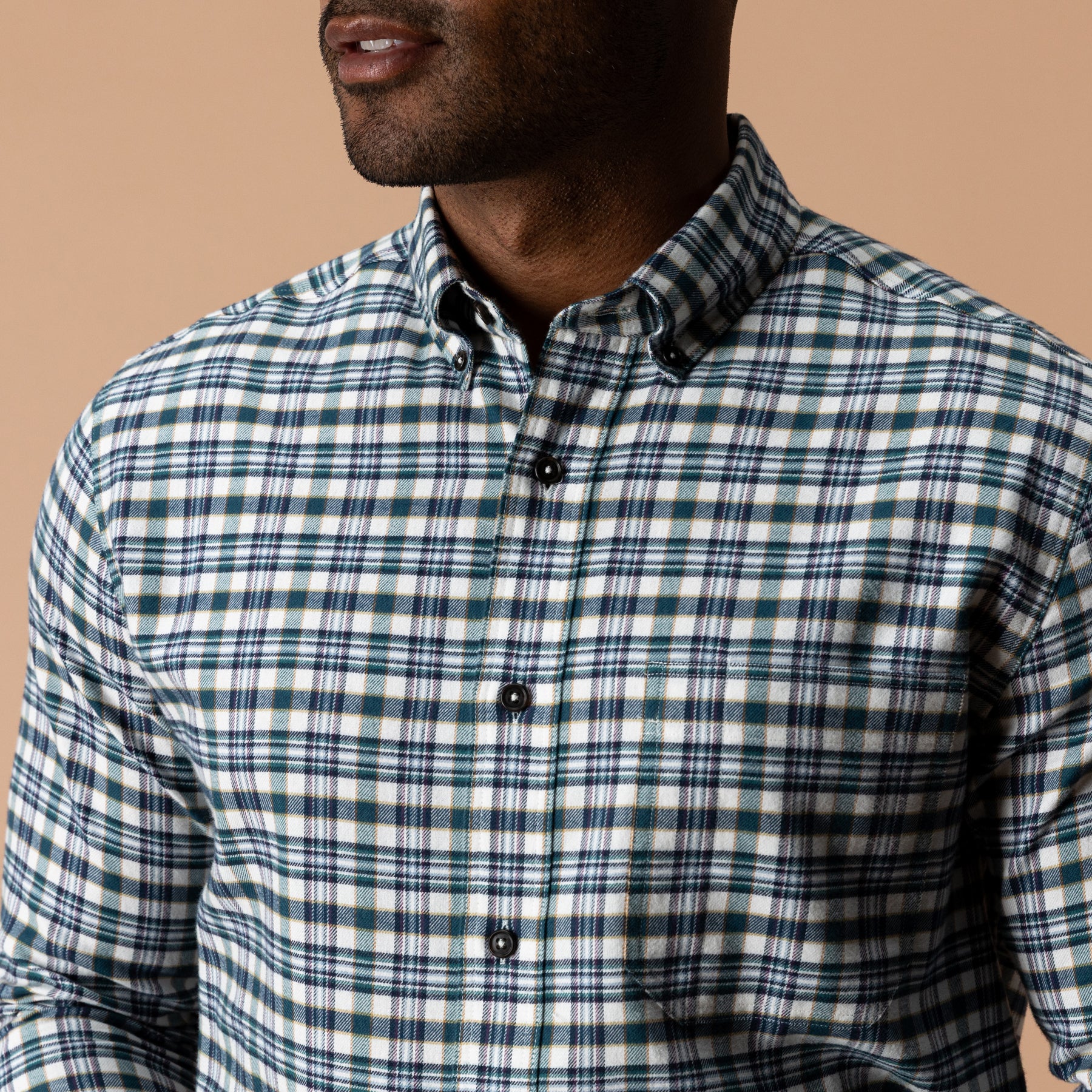 Cotton Flannel Sport Shirt - Radcliffe Plaid - Windblown Sky