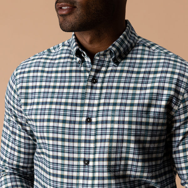 Cotton Flannel Sport Shirt - Radcliffe Plaid - Windblown Sky