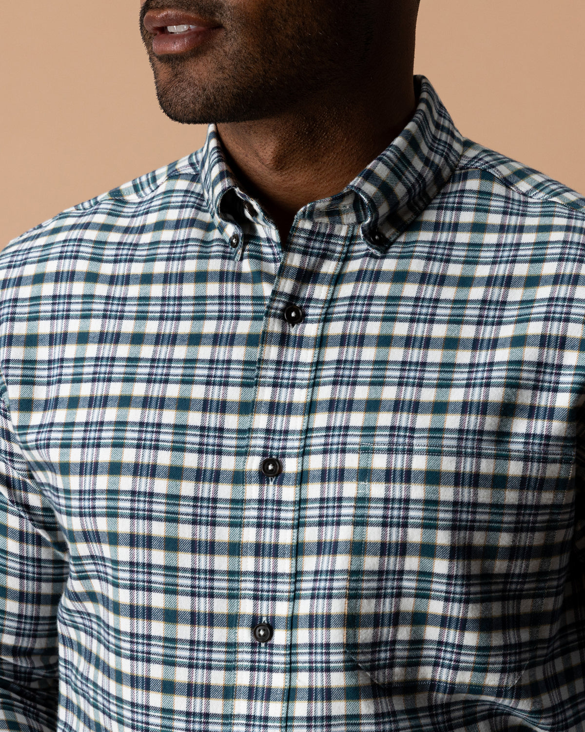 Cotton Flannel Sport Shirt - Radcliffe Plaid - Windblown Sky
