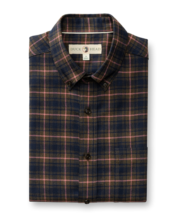 Cotton Flannel Sport Shirt - Drayden Plaid - Dark Olive Heather